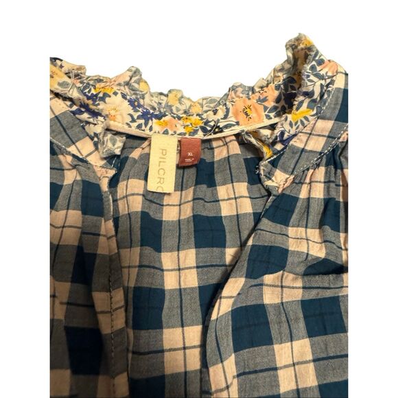 Pilcro Anthropologie size XL plaid floral tavi loose blouse - EUC - Picture 4 of 10